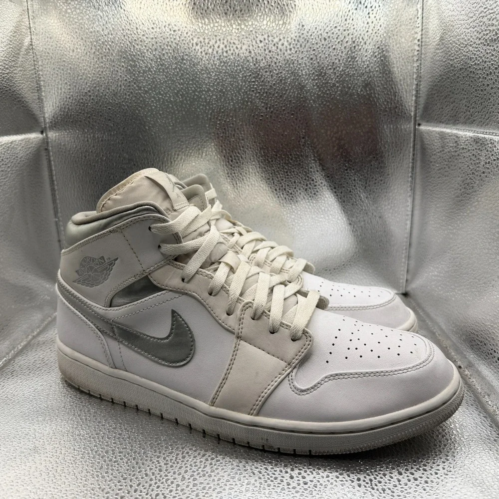 Size 12 Nike Air Jordan 1 Retro‎ Mid Pure Money White Mens Sneakers 554724-105